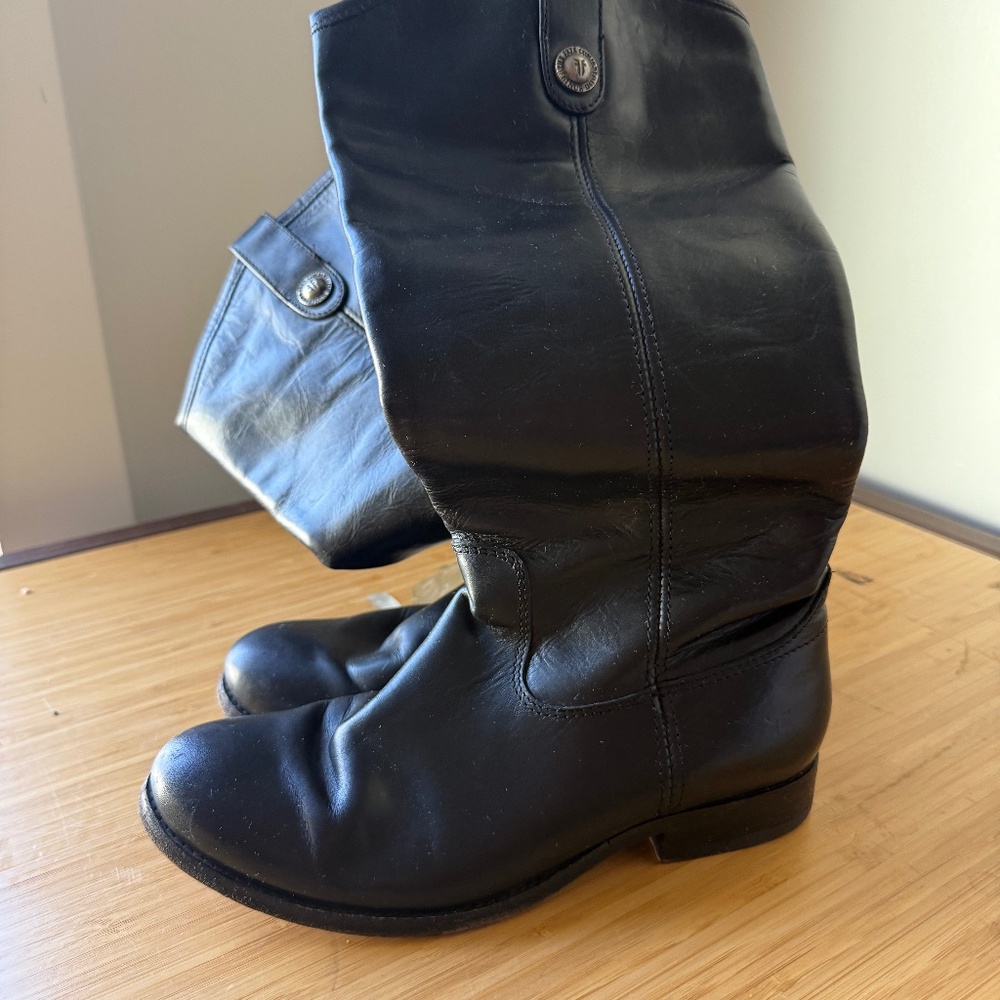 Frye Melissa Button Lug Tall boot in black leather
